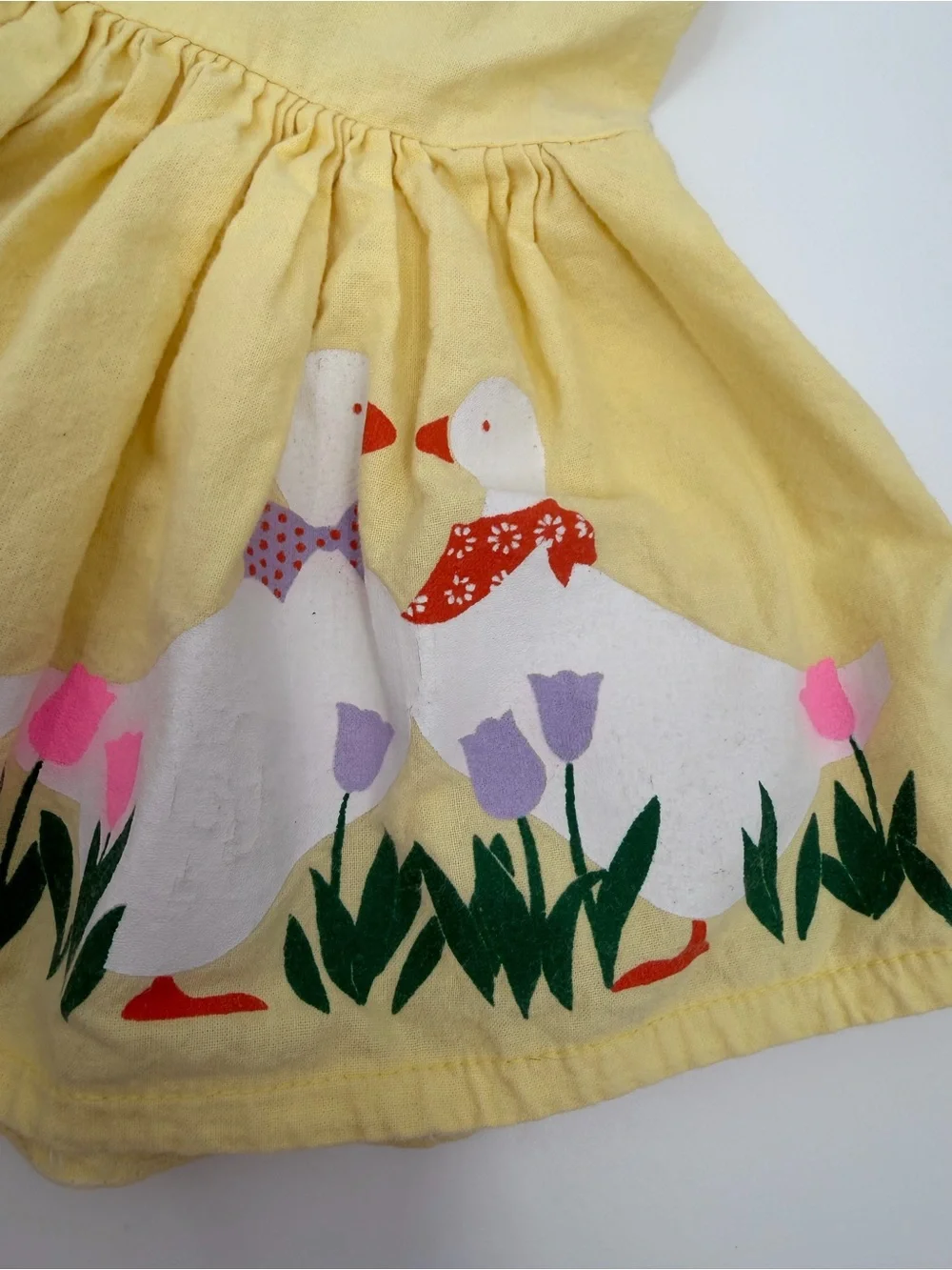 Ann Labay Originals Vintage Girls Yellow Geese Dress 3T 4T Cottagecore Ruffle